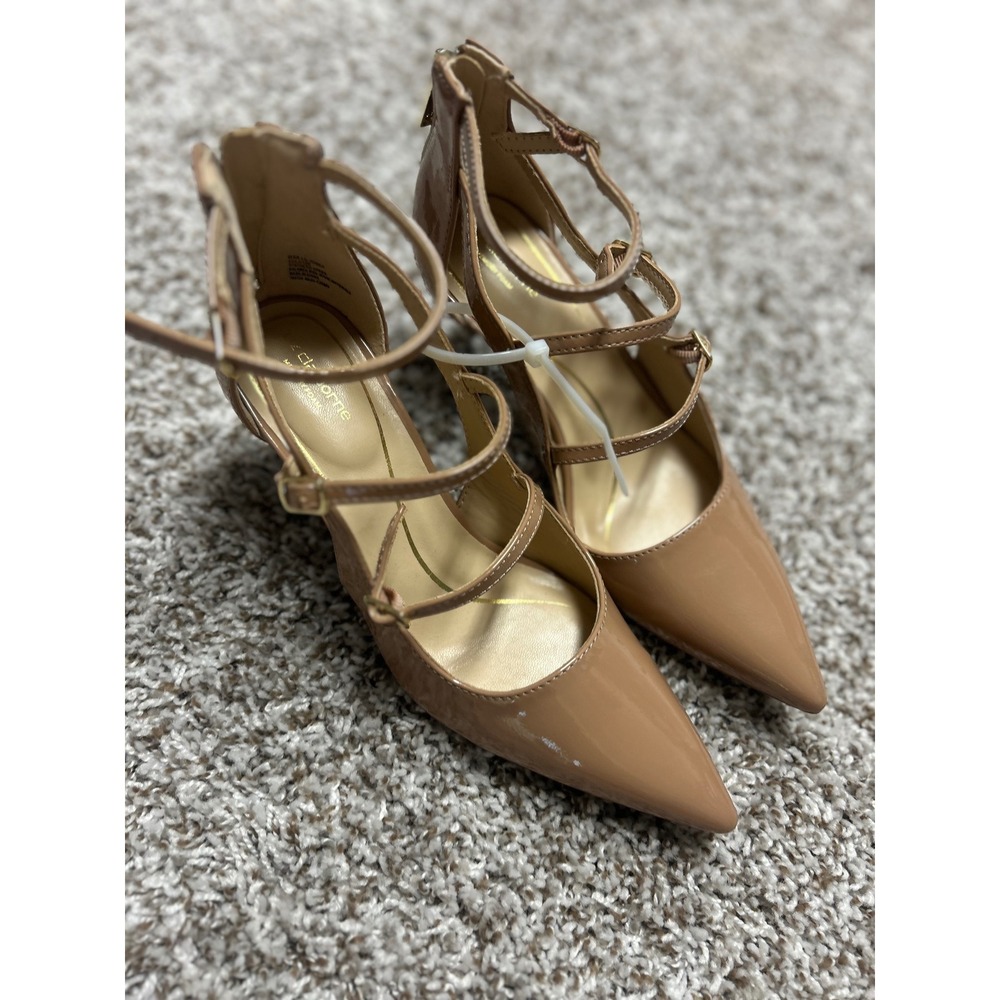 Liz Claiborne Tan Patent Multi Strap Pointed Toe Pumps Heels Size 8